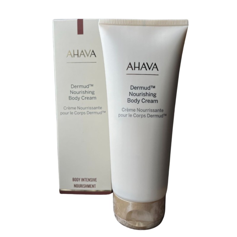 Confezione e Flacone di Ahava Dermud Crema Corpo Nutriente al Fango del Mar Morto 200ml Confezione e Flacone di Ahava Dermud Crema Corpo Nutriente al Fango del Mar Morto 200ml