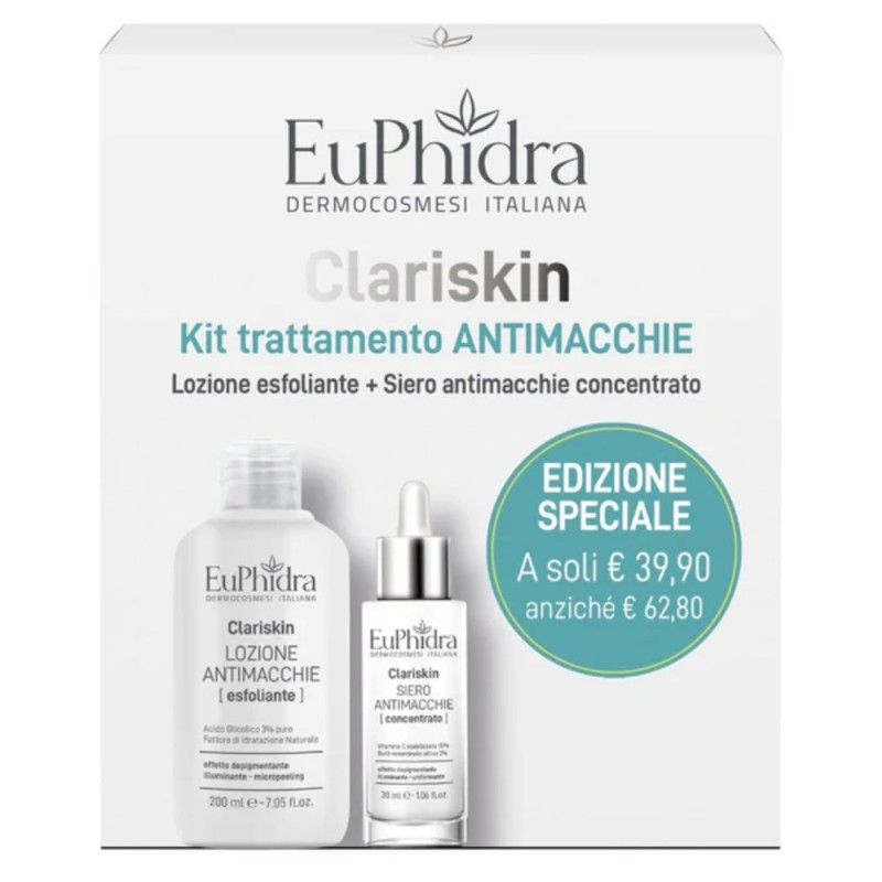 Confezione di Euphidra Kit Clariskin Trattamento Anti Macchie Lozione Esfoliante 200 ml + Siero 30 ml
