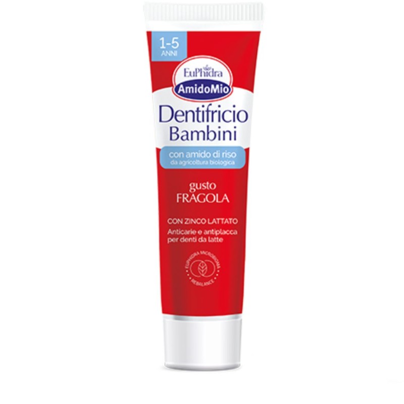 Tubo di Euphidra Amidomio Dentifricio Fragola Bambini da 1 a 5 Anni 50 ml Tubo di Euphidra Amidomio Dentifricio Fragola Bambini da 1 a 5 Anni 50 ml