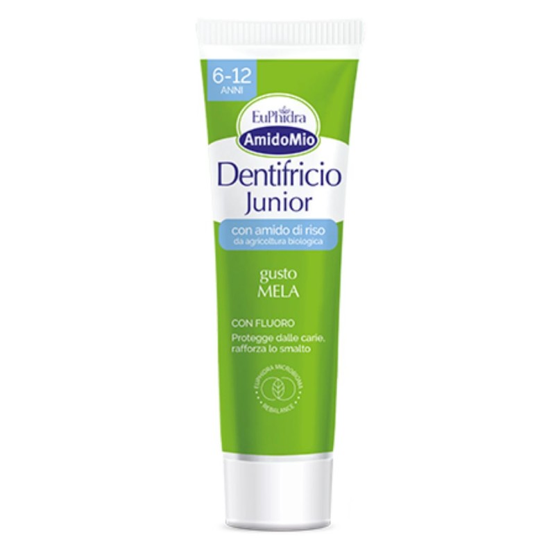 Tubo di Euphidra Amidomio Dentifricio Junior alla Mela 6-12 Anni 50 ml Tubo di Euphidra Amidomio Dentifricio Junior alla Mela 6-12 Anni 50 ml