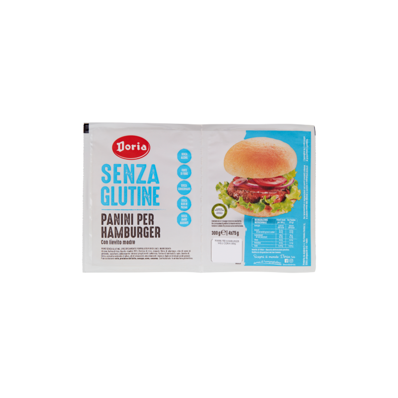 confezione di Doria Panini Hamburger Senza Glutine 4 x 75g confezione di Doria Panini Hamburger Senza Glutine 4 x 75g