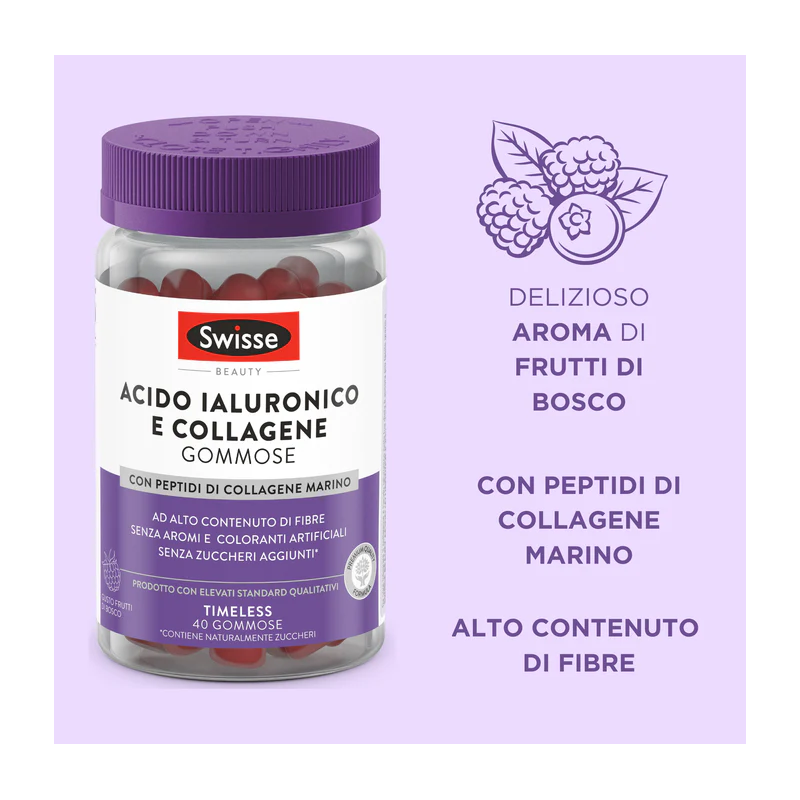 ingredienti di Swisse Acido Ialuronico e Collagene Integratore Antietà 40 Gommose ingredienti di Swisse Acido Ialuronico e Collagene Integratore Antietà 40 Gommose