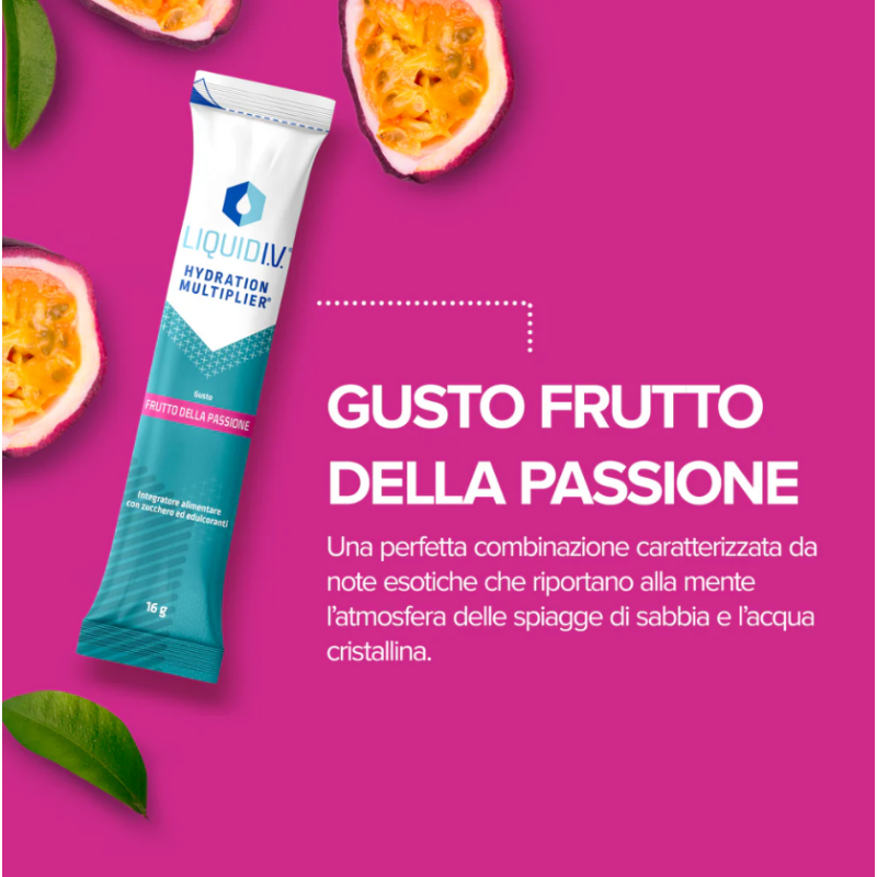 Liquid IV Hydration Multiplier Integratore Idratante con Vitamine 10 Stick Passion Fruit Liquid IV Hydration Multiplier Integratore Idratante con Vitamine 10 Stick Passion Fruit