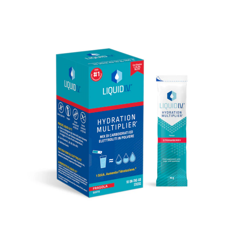 confezione di Liquid IV Hydration Multiplier Integratore Idratante con Vitamine 10 Stick Fragola confezione di Liquid IV Hydration Multiplier Integratore Idratante con Vitamine 10 Stick Fragola