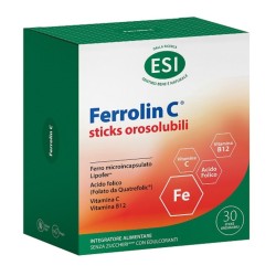 Confezione di Esi Ferrolin C Integratore Alimentare Ferro e Vitamina C 30 Stick Orosolubili