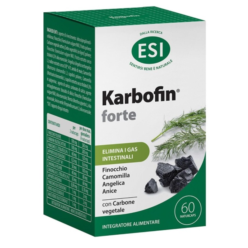 Confezione di Esi Karbofin Forte Integratore Alimentare con Carbone Vegetale 60 Naturcaps Confezione di Esi Karbofin Forte Integratore Alimentare con Carbone Vegetale 60 Naturcaps