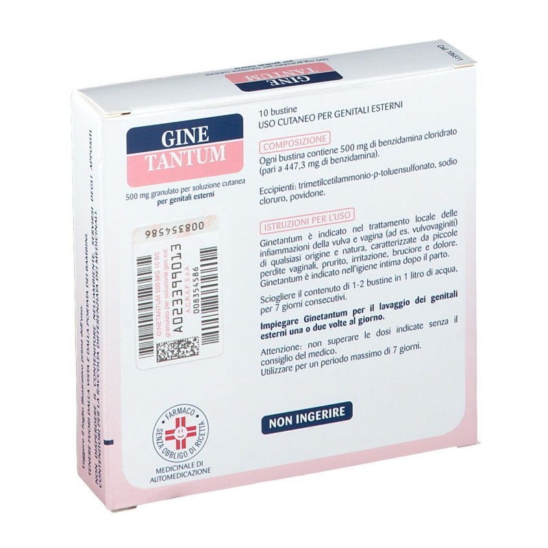 Packaging integro del prodotto Ginetantum 10 Bustine Vaginali 500 mg (ex Tantum Rosa)