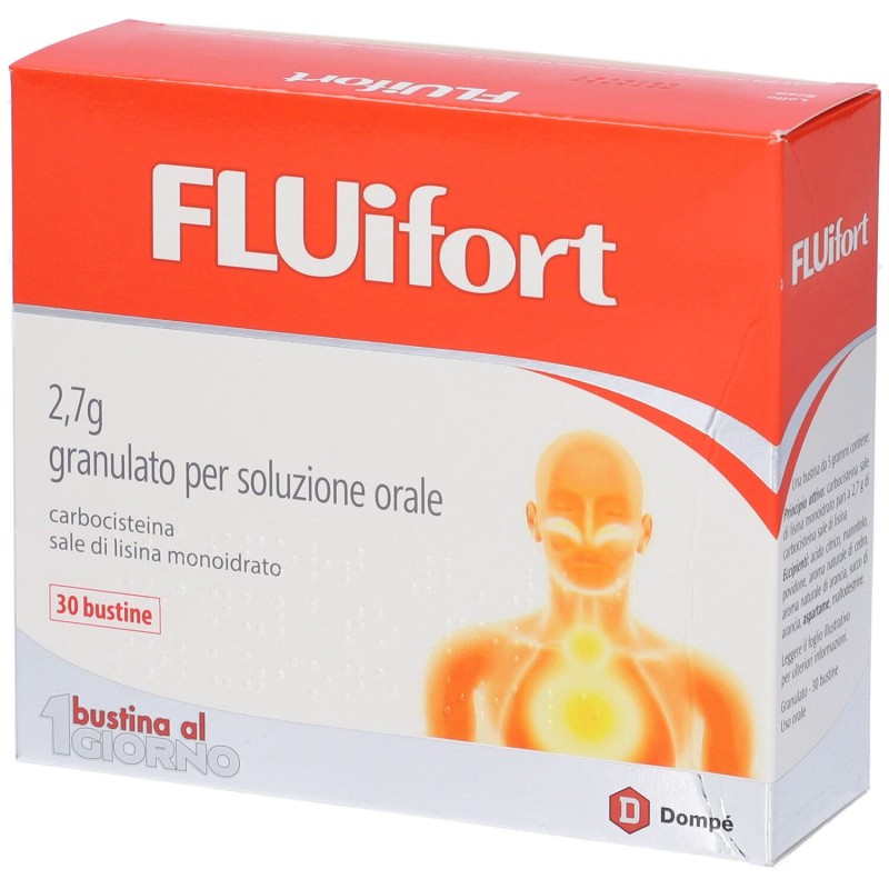 Dettaglio del packaging di Fluifort 2,7g 30 Bustine per Tosse e Catarro