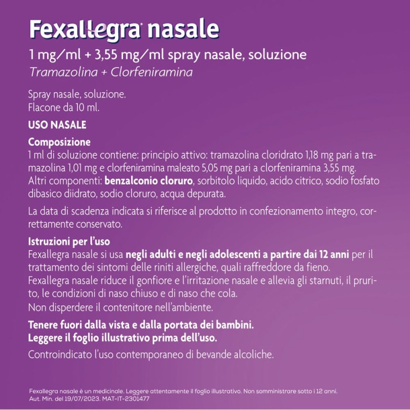 Scatola integra del prodotto Fexallegra Nasale Spray Antiallergico per Liberare Naso Chiuso 10 ml