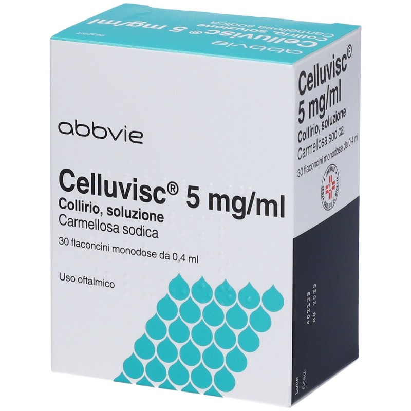 Scatola integra del prodotto Celluvisc Collirio Monodose Idratante e Lubrificante 30 Flaconcini 0,4 ml 5 mg/ml