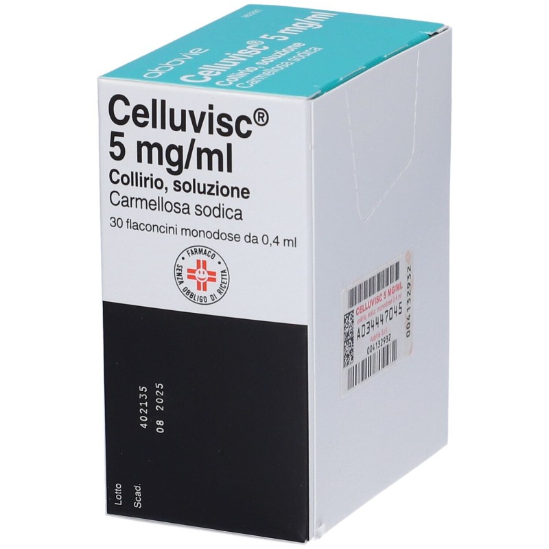 Visualizzazione chiara di Celluvisc Collirio Monodose Idratante e Lubrificante 30 Flaconcini 0,4 ml 5 mg/ml