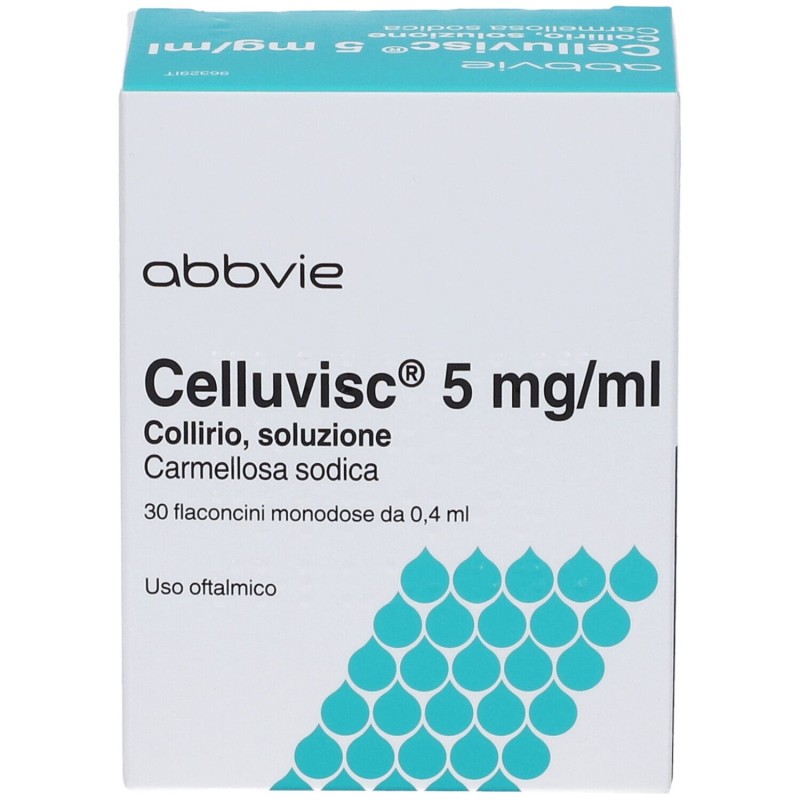 Scatola originale del prodotto Celluvisc Collirio Monodose Idratante e Lubrificante 30 Flaconcini 0,4 ml 5 mg/ml
