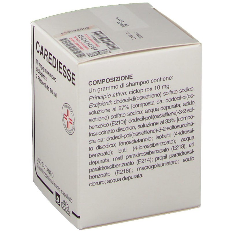 Dettaglio del packaging di Carediesse Shampoo Per Dermatite Seborroica 2 Flaconi 60ml