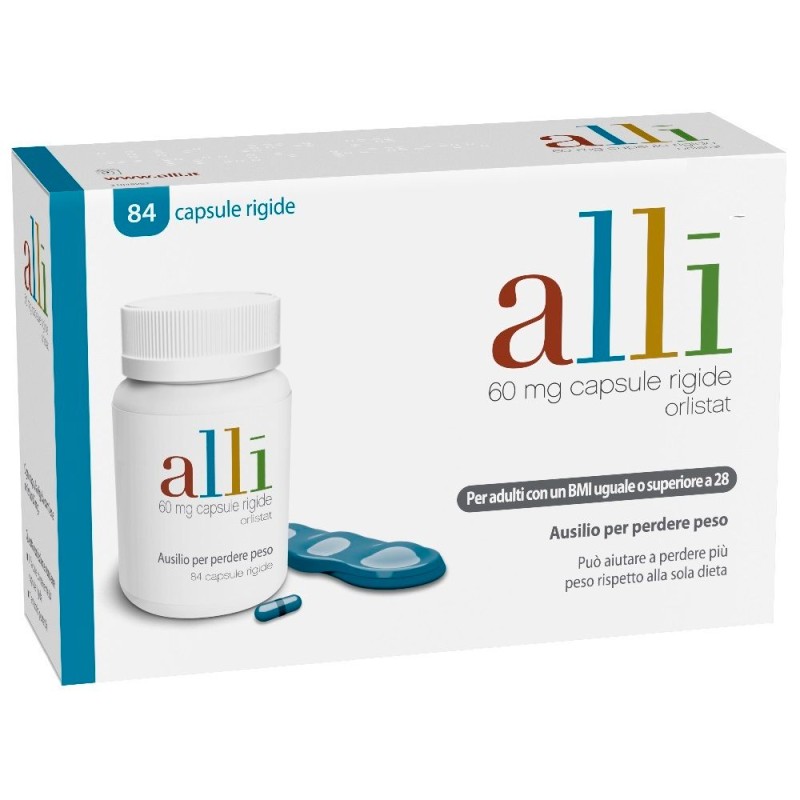 Packaging del prodotto Alli Farmaco per Perdita di Peso 84 Capsule 60mg Packaging del prodotto Alli Farmaco per Perdita di Peso 84 Capsule 60mg