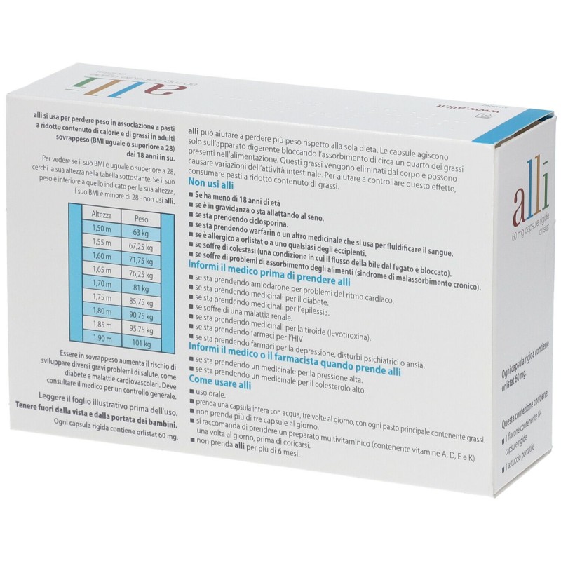 Packaging integro del prodotto Alli Farmaco per Perdita di Peso 84 Capsule 60mg Packaging integro del prodotto Alli Farmaco per Perdita di Peso 84 Capsule 60mg