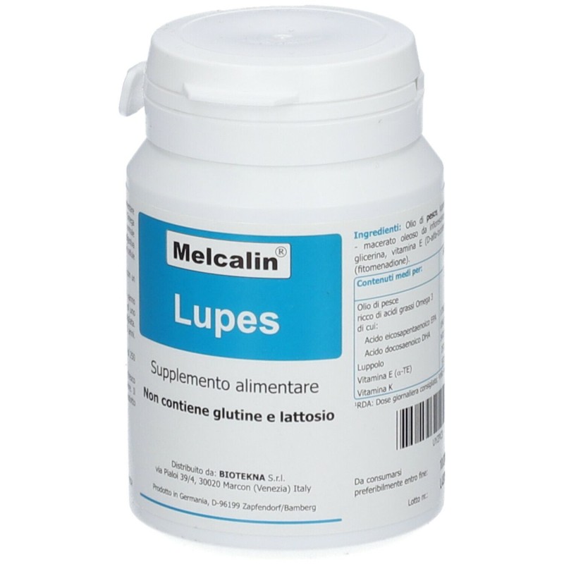 Primo piano di Melcalin Lupes Integratore con Omega 3 56 Compresse Primo piano di Melcalin Lupes Integratore con Omega 3 56 Compresse
