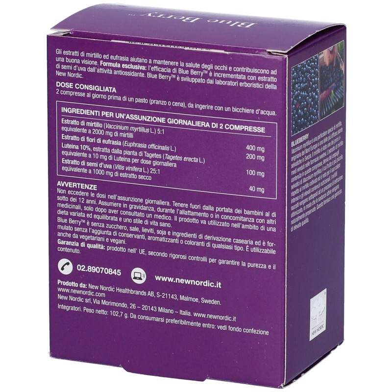 Pack ufficiale del prodotto New Nordic Blue Berry Integratore per la Vista 120 Compresse Pack ufficiale del prodotto New Nordic Blue Berry Integratore per la Vista 120 Compresse