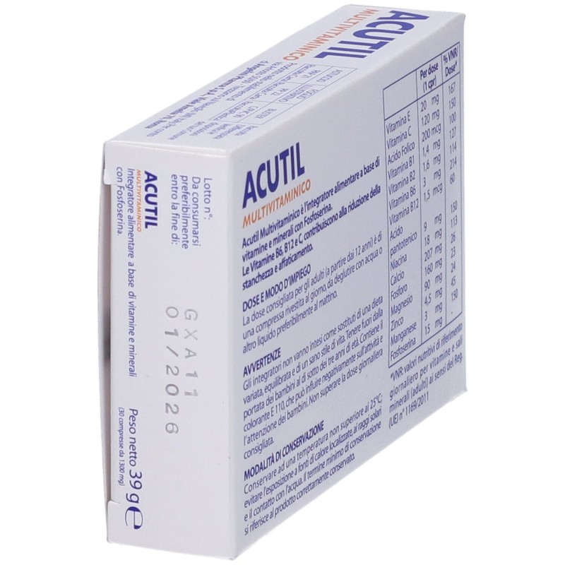 Dettaglio del packaging di Acutil Multivitaminico 30 Compresse Rivestite Dettaglio del packaging di Acutil Multivitaminico 30 Compresse Rivestite