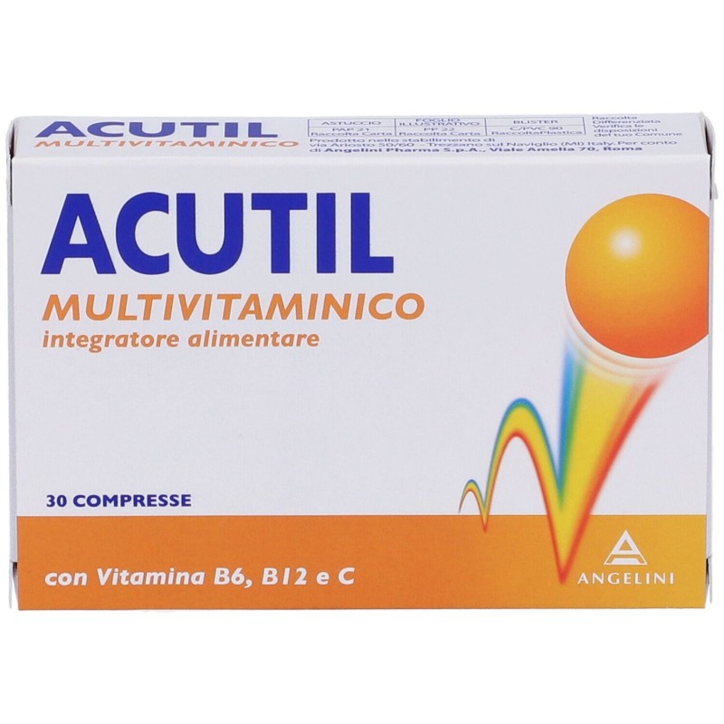 Primo piano di Acutil Multivitaminico 30 Compresse Rivestite Primo piano di Acutil Multivitaminico 30 Compresse Rivestite