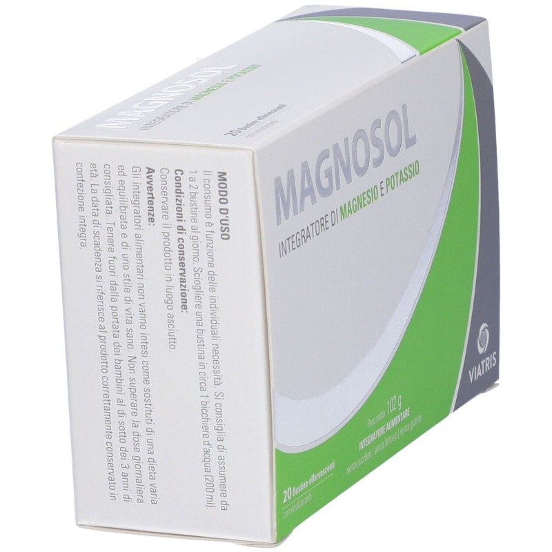 Foto illustrativa del packaging di Magnosol Integratore di Magnesio e Potassio 20 Bustine Effervescenti