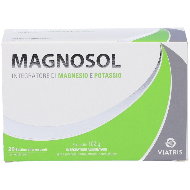 Primo piano di Magnosol Integratore di Magnesio e Potassio 20 Bustine Effervescenti
