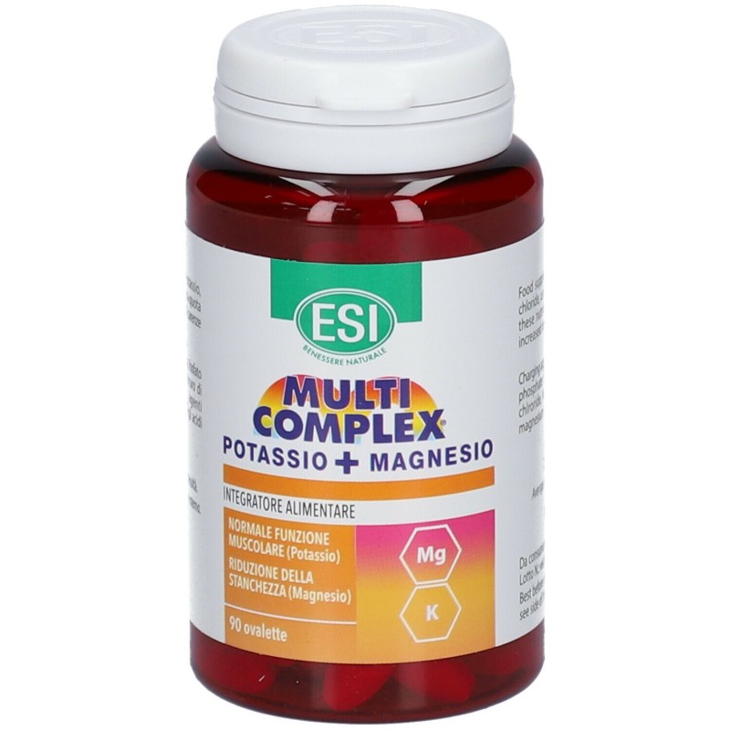 Primo piano di ESI Multicomplex Magnesio e Potassio 90 Capsule Primo piano di ESI Multicomplex Magnesio e Potassio 90 Capsule
