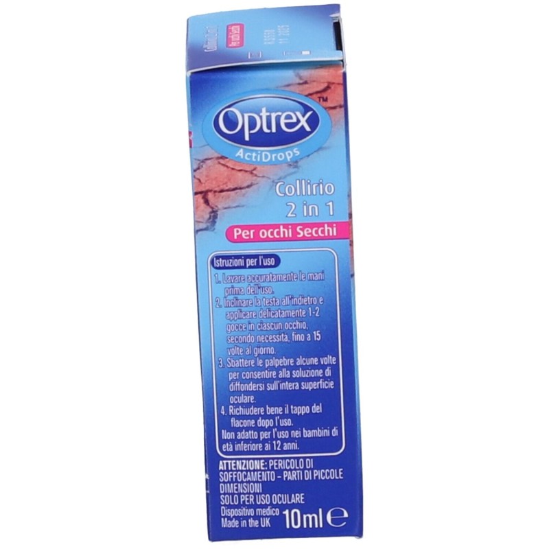 Packaging integro del prodotto Optrex Actidrops 2 in 1 Collirio Reidratante Occhi Secchi 10ml