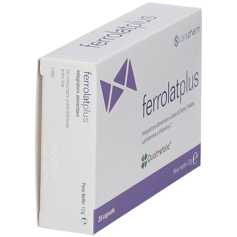 Confezione commerciale diFerrolat Plus Integratore Alimentare 20 Capsule Confezione commerciale diFerrolat Plus Integratore Alimentare 20 Capsule