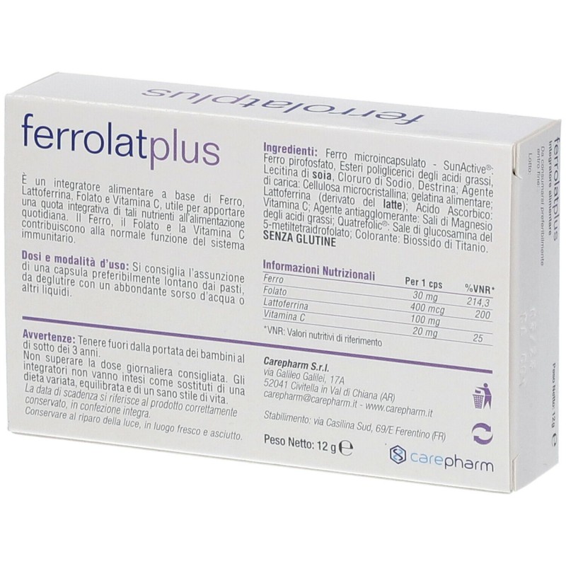 Foto illustrativa del packaging di Ferrolat Plus Integratore Alimentare 20 Capsule Foto illustrativa del packaging di Ferrolat Plus Integratore Alimentare 20 Capsule