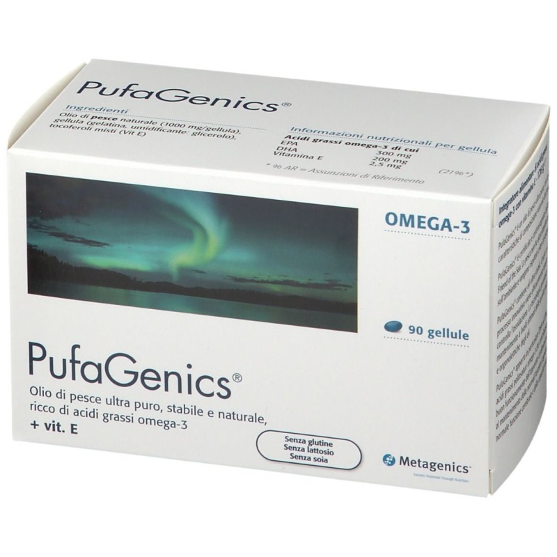 Foto illustrativa del packaging di Metagenics Pufagenics Integratore con Omega-3 90 Capsule Foto illustrativa del packaging di Metagenics Pufagenics Integratore con Omega-3 90 Capsule