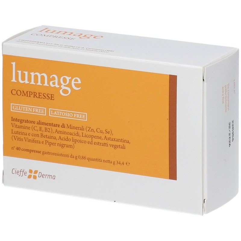 Pack ufficiale del prodotto Lumage Integratore per Pelle e Abbronzatura 40 Compresse Pack ufficiale del prodotto Lumage Integratore per Pelle e Abbronzatura 40 Compresse