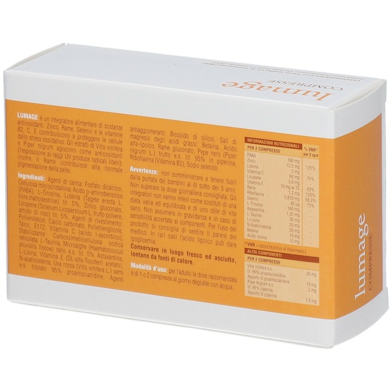 Scatola integra del prodotto Lumage Integratore per Pelle e Abbronzatura 40 Compresse Scatola integra del prodotto Lumage Integratore per Pelle e Abbronzatura 40 Compresse