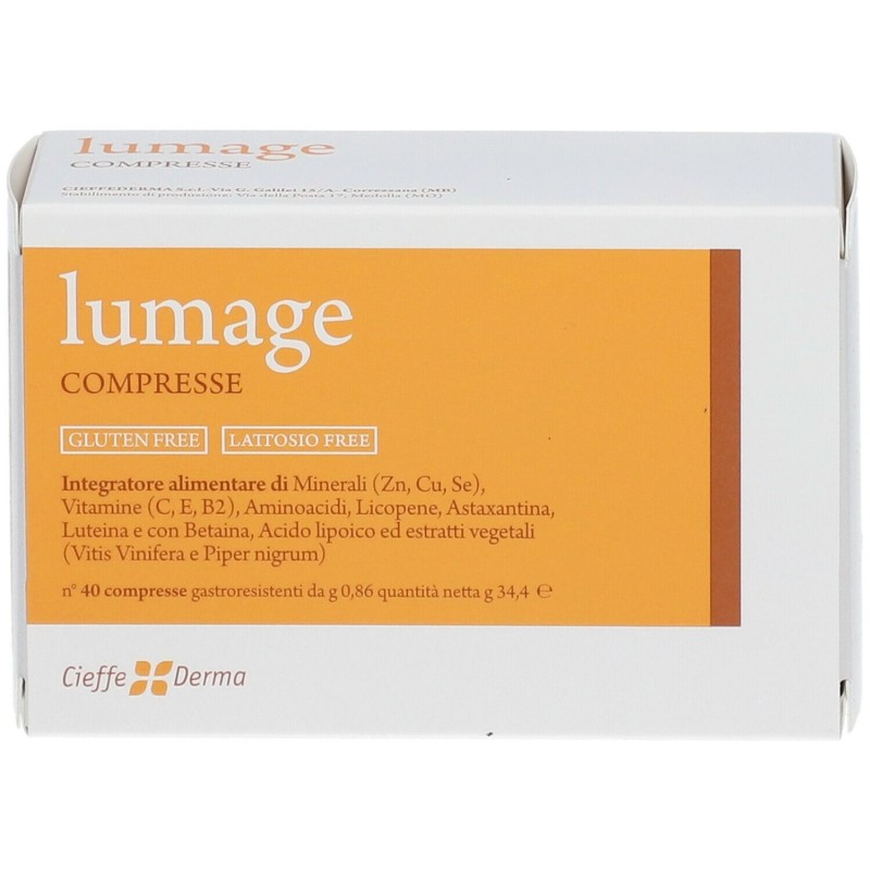 Packaging del prodotto Lumage Integratore per Pelle e Abbronzatura 40 Compresse Packaging del prodotto Lumage Integratore per Pelle e Abbronzatura 40 Compresse