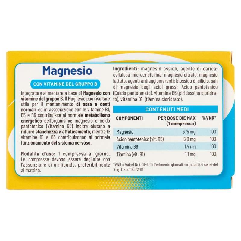 Foto illustrativa del packaging di Equilibra Magnesio con Vitamine B Integratore per Ossa e Denti 30 Compresse Foto illustrativa del packaging di Equilibra Magnesio con Vitamine B Integratore per Ossa e Denti 30 Compresse