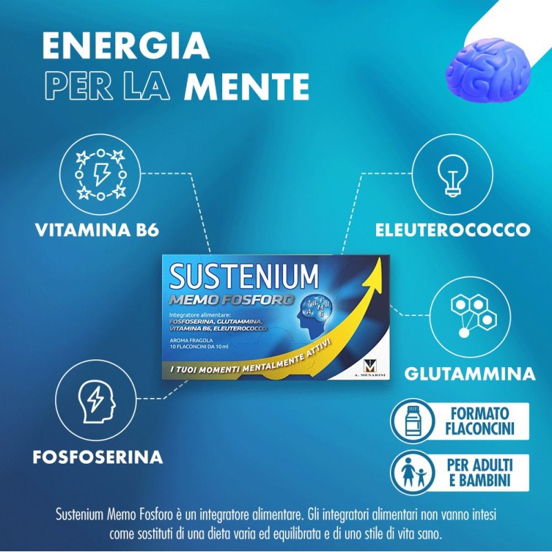 Immagine reale di Sustenium Memo Fosforo per Memoria e Concentrazione 10 Flaconcini