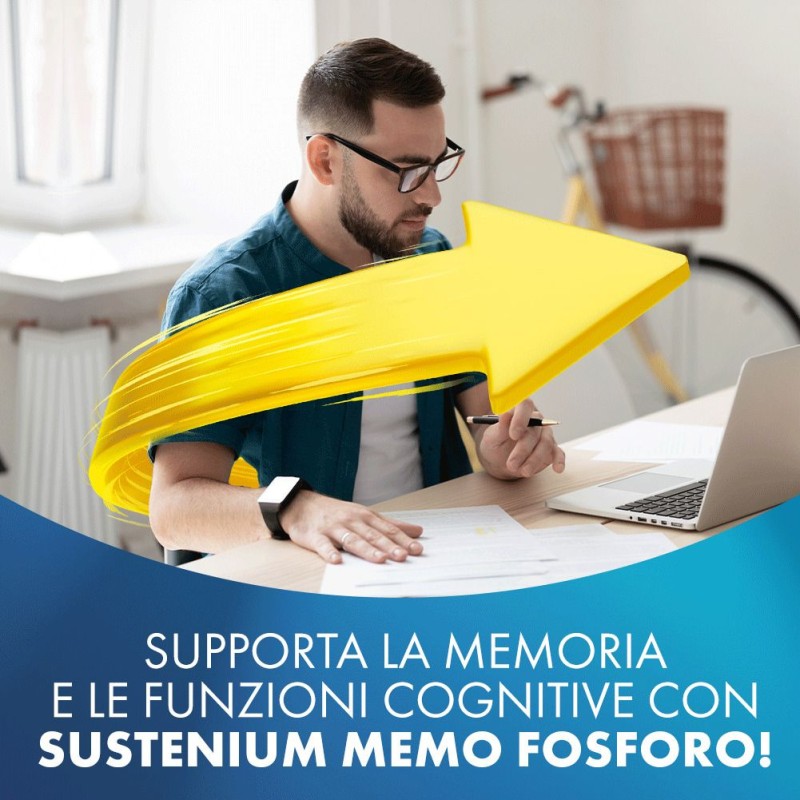 Dettaglio del packaging di Sustenium Memo Fosforo per Memoria e Concentrazione 10 Flaconcini