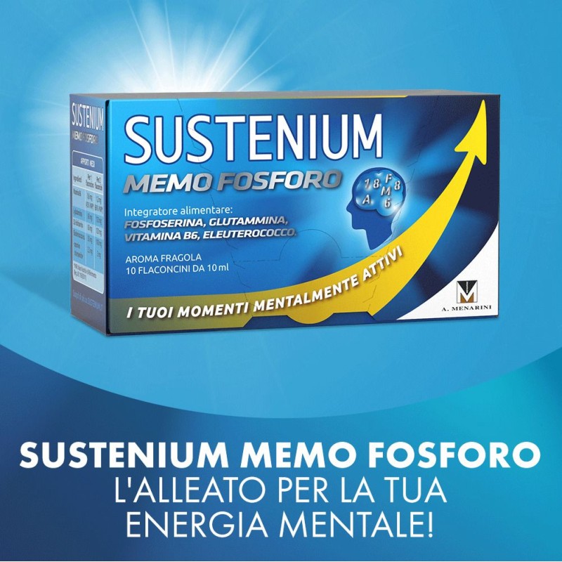 Vista del prodotto Sustenium Memo Fosforo per Memoria e Concentrazione 10 Flaconcini