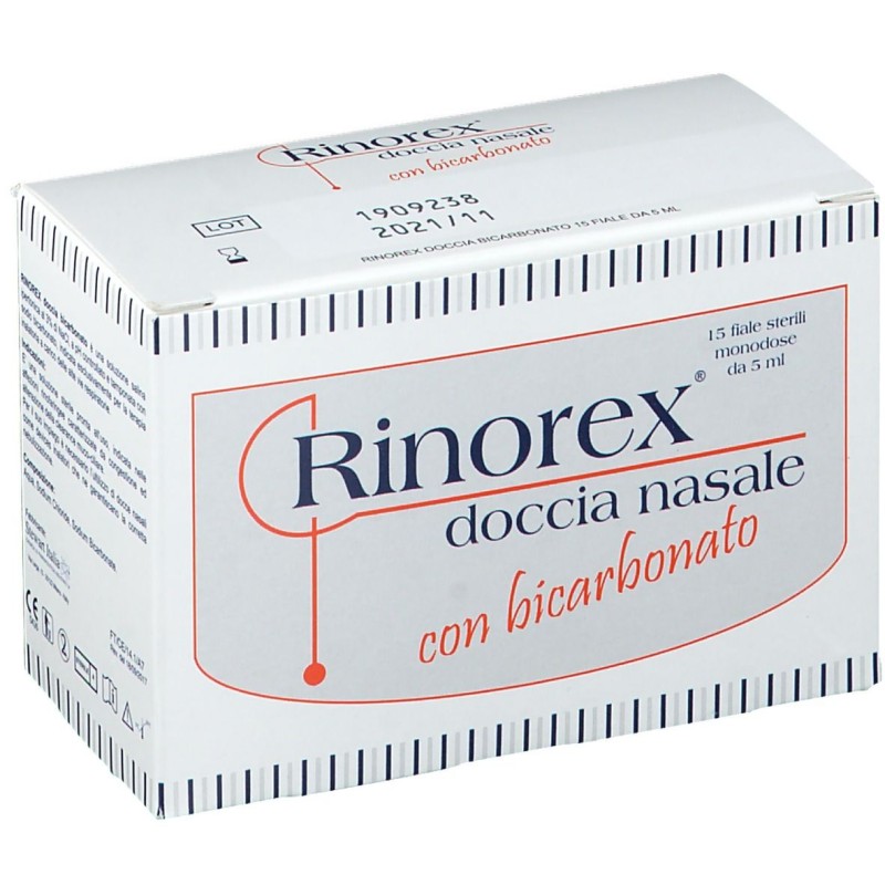 Primo piano di Rinorex Fiala Per Doccia Nasale Bicarbonato 15 Fiale