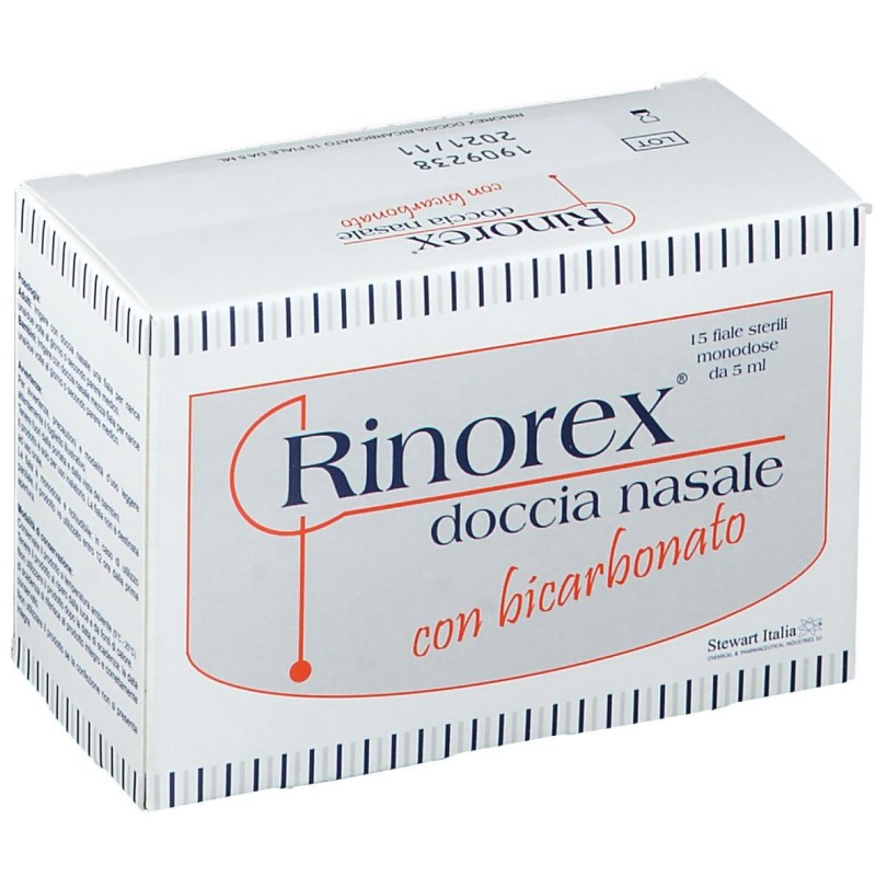 Presentazione grafica di Rinorex Fiala Per Doccia Nasale Bicarbonato 15 Fiale