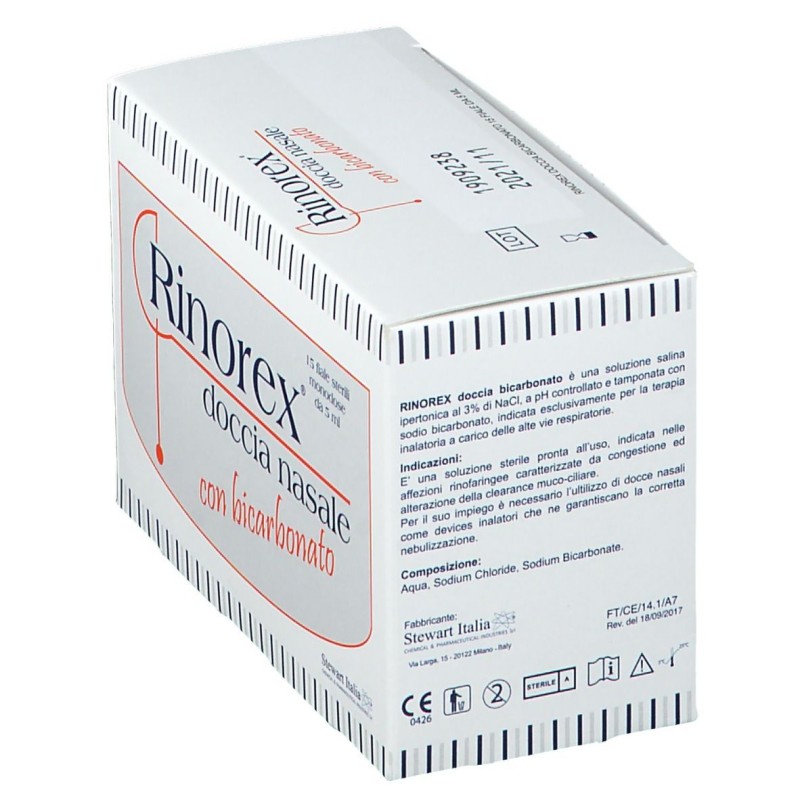 Confezione sigillata di Rinorex Fiala Per Doccia Nasale Bicarbonato 15 Fiale