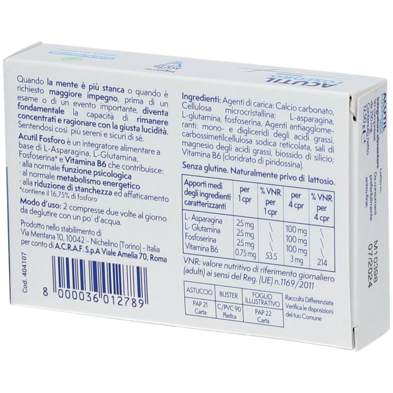 Vista del prodotto Acutil Fosforo Advance Integratore Concentrazione e Memoria 50 Compresse Vista del prodotto Acutil Fosforo Advance Integratore Concentrazione e Memoria 50 Compresse