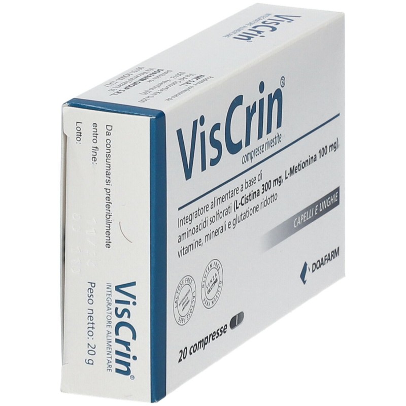 Dettaglio del packaging di Viscrin Integratore per Pelle e Unghie 20 Compresse Dettaglio del packaging di Viscrin Integratore per Pelle e Unghie 20 Compresse