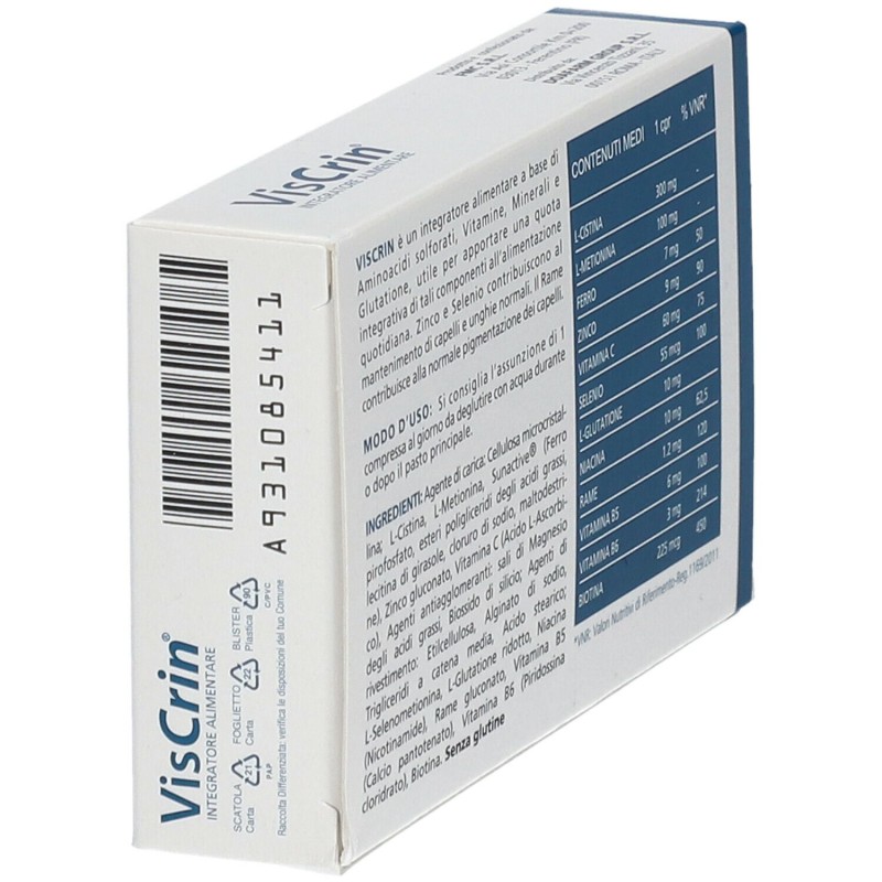 Vista del prodotto Viscrin Integratore per Pelle e Unghie 20 Compresse Vista del prodotto Viscrin Integratore per Pelle e Unghie 20 Compresse