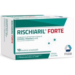 Foto illustrativa del packaging di Rischiaril Forte Integratore Memoria e Concentrazione 10 Bustine