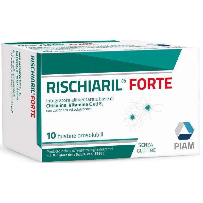 Foto illustrativa del packaging di Rischiaril Forte Integratore Memoria e Concentrazione 10 Bustine Foto illustrativa del packaging di Rischiaril Forte Integratore Memoria e Concentrazione 10 Bustine