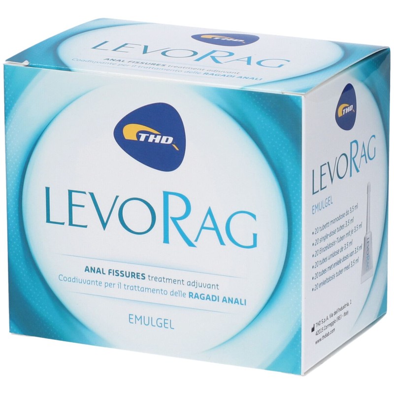 Pack ufficiale del prodotto THD Levorag Emulgel per Ragadi Anali 20 Tubetti da 3,5ml