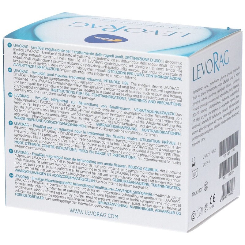 Scatola integra del prodotto THD Levorag Emulgel per Ragadi Anali 20 Tubetti da 3,5ml