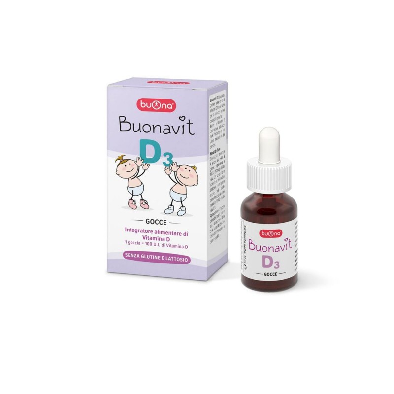 Confezione commerciale diBuonavit D3 Integratore Vitamina D3 Gocce 12ml