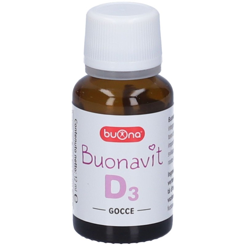Foto illustrativa del packaging di Buonavit D3 Integratore Vitamina D3 Gocce 12ml