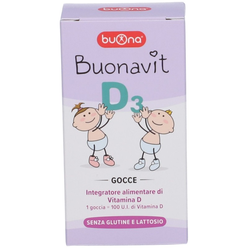 Pack ufficiale del prodotto Buonavit D3 Integratore Vitamina D3 Gocce 12ml